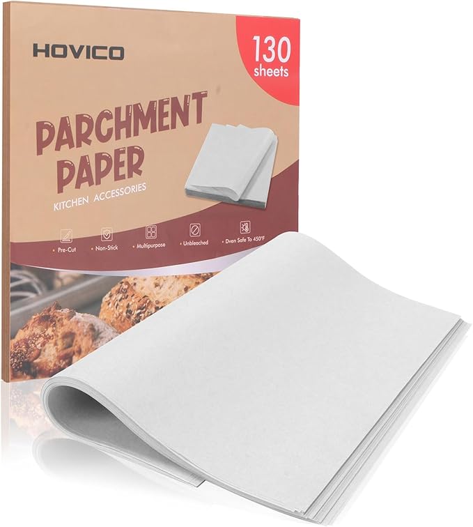 130-Pack Precut Parchment Paper Sheets | 12x12 Inch White Baking Paper | Heavy Duty Non-Stick Liners for Oven, Air Fryer, Grill & Steaming | Perfect for Baking, Cooking, Wrapping Food