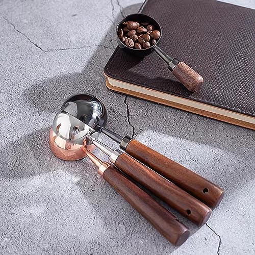 Vintage Coffee Measuring Spoon - 304 Stainless Steel, Coffee Scoop，10g Capacity, Walnut Handle - Perfect for Coffee, Tea, and More (Rose Gold)