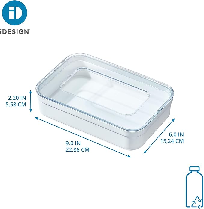 iDesign Recycled Plastic Sandwich Ziplock Bag Holder and Dispenser – 6” L x 9” W x 2.2” H, White/Clear