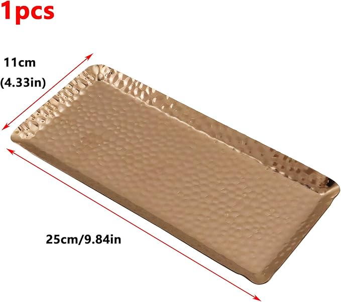 Antrader Hammered Rectangular Platter Serving Tray,Stainless Steel Decorative Storage Tray,1Pcs (10-Inch by 4-Inch)