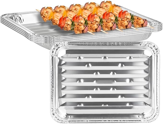 PARTY BARGAINS Aluminum Broiler Pans 4 Pack, Heavy-Duty Disposable Grill & Roasting Pans for BBQ, Oven & Catering, Ribbed Bottom for Even Heat - (Max 240°C)