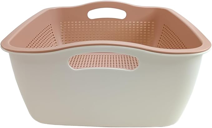 Kitchen Colander Drain Basin 2 in 1 Plastic Basket Strainer Bowl with Handle (white/pink)