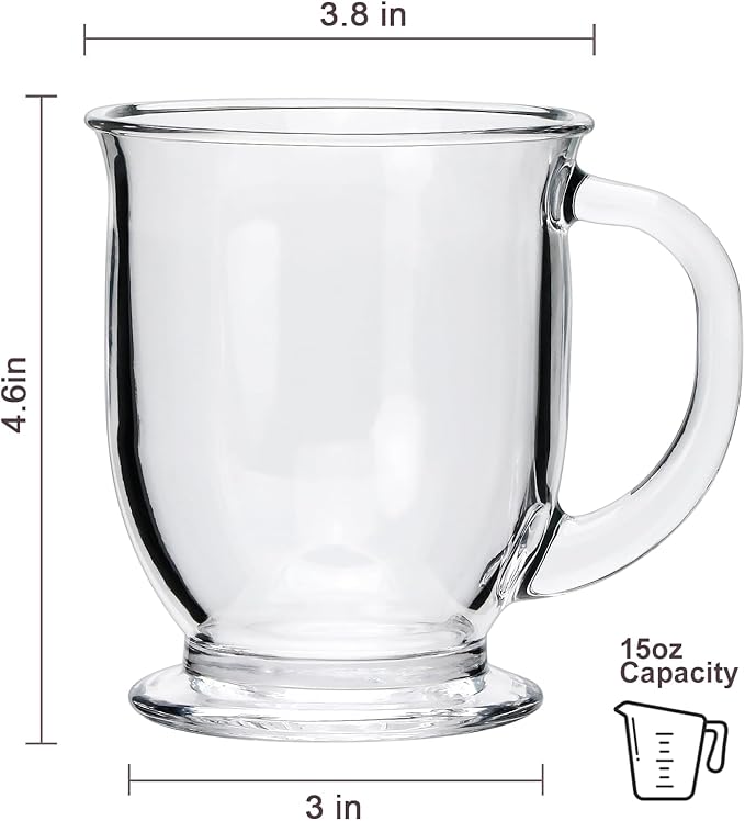 Set of 4 Clear Glass Coffee Mugs,16 OZ Large Clear Glass Beer Cups with Handle,Diner Cup for Hot Beverages,Tea, Cappuccino, Latte, Espresso, Juice Mothers
