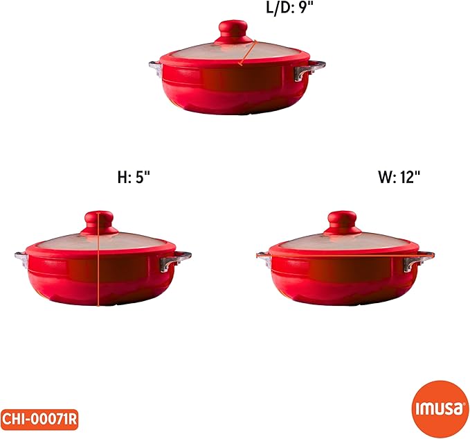 IMUSA USA 3.2Qt Red Ceramic Nonstick Caldero (Dutch Oven) with Silicone Rim & Glass Lid