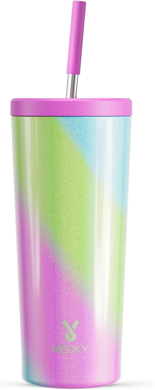 Meoky 24 oz Insulated Tumbler with Lid and Straw, Stainless Steel Vacuum Insulated Tumbler, Keeps Cold for 24 Hours, 100% Leak Proof, Fits in Car Cup Holder (Fairytale)