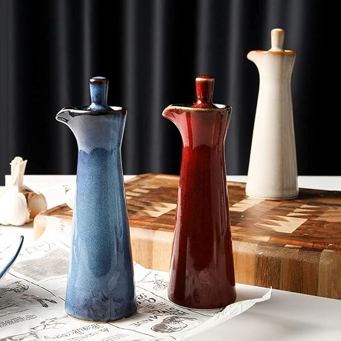 Small Ceramic Olive Oil Dispenser Bottle for Storage Of Oil, Vinegar, Soy Sauce, 120ml / 4oz - Blue