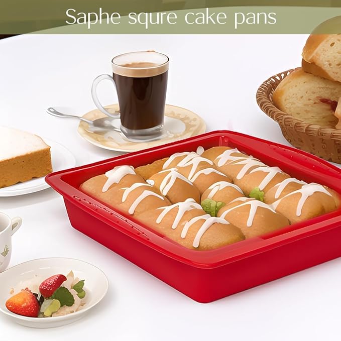 saphe 8 inch Silicone Square Cake Pan Nonstick Silicone Cake Molds, Brownie baking molds for Brownie, Cake, Bread, Pie and Lasagna (1 packs) (1)