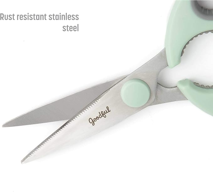 Goodful Utility Kitchen Shear and 5-Blade Herb Shear Set, Premium Stainless Steel Blades with Protective Guards, Comfort Grip Handles, Built-in Herb Shear Cleaning Comb, 2-Piece Set, Sage Green