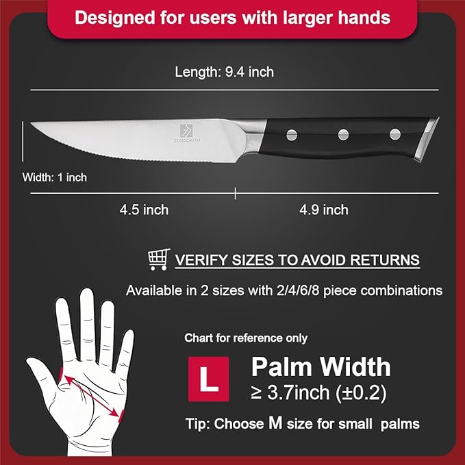 Steak Knife,4.5inch Steak Knives Set of 2,High-Carbon Stainless Steel Knife Set,Serrated Blade Sharp Knives,Dishwasher Safe,Ergonomic Black Handel,Full Tang Design With Excellent Gift