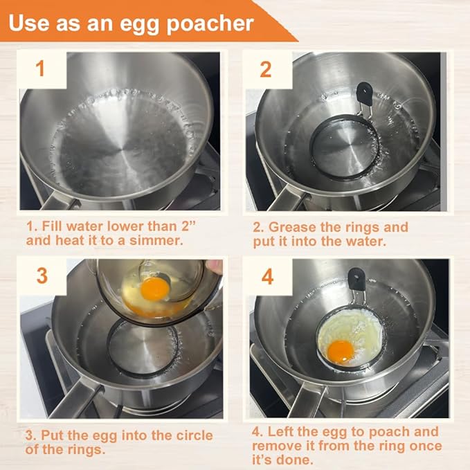 COTEY Large 3.5" Nonstick Egg Rings Set of 4, Round Crumpet Ring Mold Shaper for English Muffins Pancake Cooking Griddle - Portable Grill Accessories for Camping Indoor Breakfast Sandwich Burger