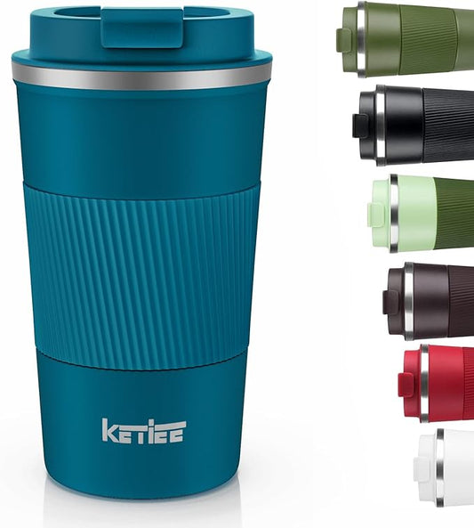 KETIEE Travel Coffee Mug 12oz: Insulated Coffee Cup with Leakproof Lid, Coffee Tumbler, Vacuum Stainless Steel Reusable Coffee Cups, Coffee Mug to Go for Hot/Iced Water (Blue)