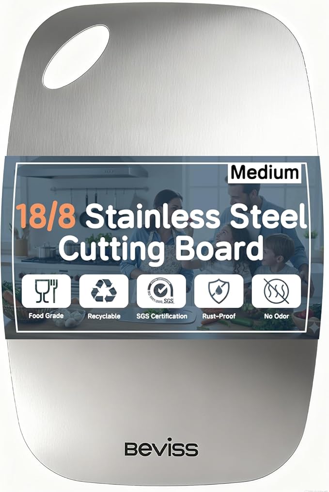 Cutting Board Non-Toxic, 304 Stainless Steel Cutting Board Double Sided, 13.66" x 9" Chopping Board for Kitchen, Dishwasher Safe Chopping Board for Meat, Vegetables or Fruit, Medium