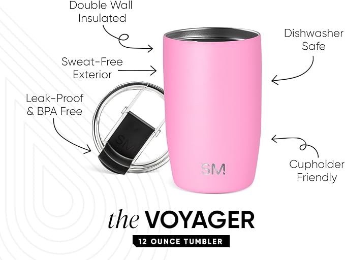 Simple Modern Voyager Tumbler with Flip Lid | Travel Coffee Mug | Insulated Stainless Steel Cold Brew Iced or Hot Coffee Cup | Gifts for Women Men Her Him | 12oz, Dragon Fruit