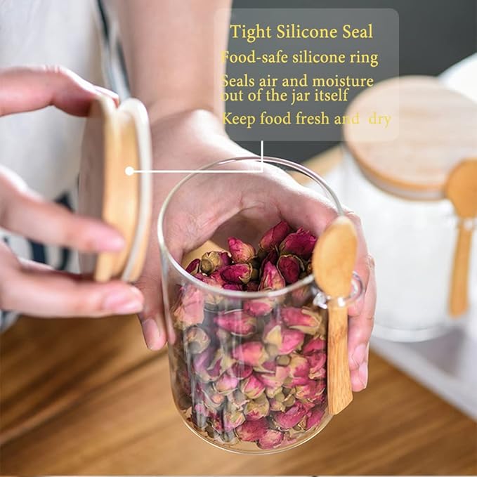 33.8Oz Large Airtight Glass Jar with Spoon and Lid, Overnight Oats Containers,Glass Storage Containers for Coffee, Tea, Sugar, Spice, Bath Salt, salad 1pcs