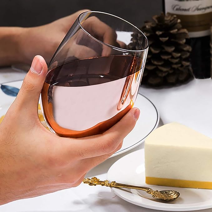 MyGift Stemless Wine Glasses Set of 6 - Copper Metallic Bottom Angled Design, Modern Barware for Red & White Wine, Dishwasher Safe Entertaining Glasses