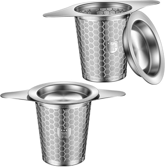 2Pack Tea Infuser Strainers, 316 Stainless Steel Loose Leaf Tea Strainer Stepper with Double Handles, Extra Fine Mesh Ball Infusers, Diffuser Holder Filter for Mugs