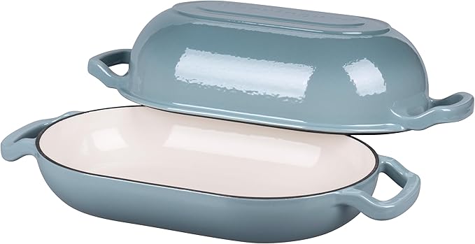 Enameled Cast Iron Sourdough Bread Oven, Dutch Oven, Loaf Cast Iron Bread Pan for Homemade Bread Baking, Meatloaf Pan with Lid, 5QT, Sea Salt