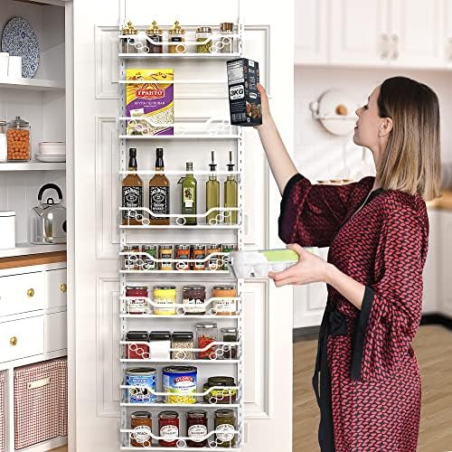 Moforoco 8-Tier Over the Door Pantry Organizers and Storage, Black Hanging Kitchen Basket Organization, Wall mount Spice Rack Behind Cabinet Door Seasoning Shelves, Bathroom Home Bedroom Organizer