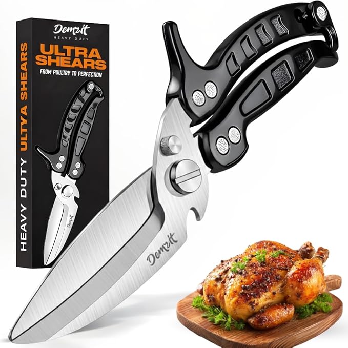 Poultry Shears Heavy Duty Professional, Kitchen Shears for Poultry,Turkey, Chicken & Bone Cutting, Multi-purpose kitchen Scissors Spring-Loaded, Dishwasher Safe, Meat Shear with Non-Slip Handle, Black
