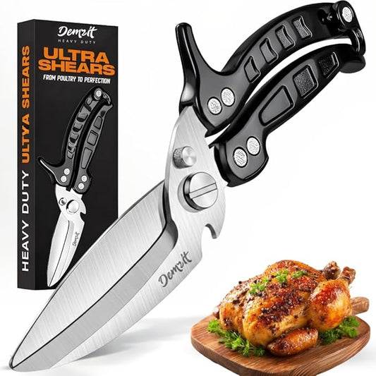 Poultry Shears Heavy Duty Professional, Kitchen Shears for Poultry,Turkey, Chicken & Bone Cutting, Multi-purpose kitchen Scissors Spring-Loaded, Dishwasher Safe, Meat Shear with Non-Slip Handle, Black