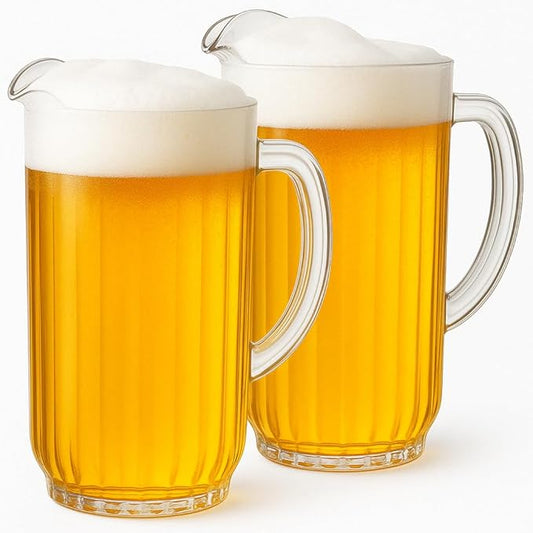 2-Pack Unbreakable Plastic Beer Pitcher, 60 oz, Restaurant-Grade Polycarbonate, Clear Beverage Dispenser with Pour Spout, Dishwasher-Safe, Ideal for Beer, Sangria, Lemonade Iced Tea Outdoor or Indoor