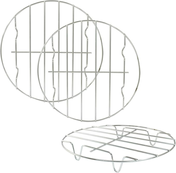 3 Pcs Air Fryer Rack Set, 20cm/7.87 Inch Multi-Purpose Stainless Steel Cooking Steaming Cooling Racks with Stand Holder for Air Fryer, Pressure Cooker, and Cooker Canning