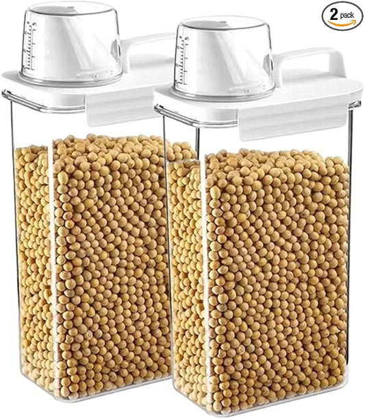 2Pcs Rice Dispenser Storage Containers, 2.3L Small Rice Bucket with Measuring Cup & Pour Spout, Kitchen Plastic Airtight Container for Cereal, Grain, Flour, Sugar, Oatmeal, Dry Pet Dog Food