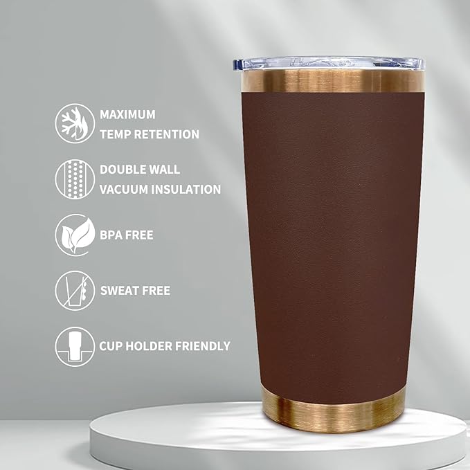 20 oz Tumbler Stainless Steel Tumbler with Lid and Straw, Double Wall Vacuum Insulated Travel Coffee Mug for Laser Engrave, Powder Coated Cup for Hot and Cold Drinks (Brown,1 pack)