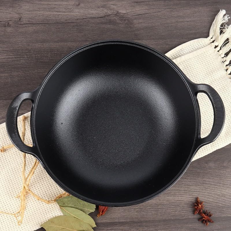Cast Iron Wok with Dual Handle, Pre-Seasoned Stir-Fry Pans (9 inch)