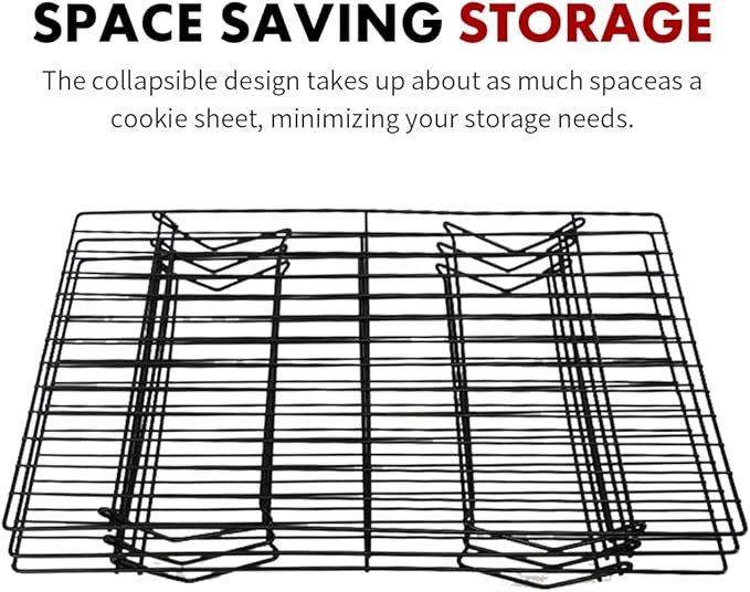 PowerKing 3 Tier Cooling Rack, Foldable Non-Stick Stainless Steel Wire Cake Rack for Pies, Cookies, Pastries, Home Baking, Birthday Party, Wedding Party 15.7'' x 10'' (Black 3 Tier)