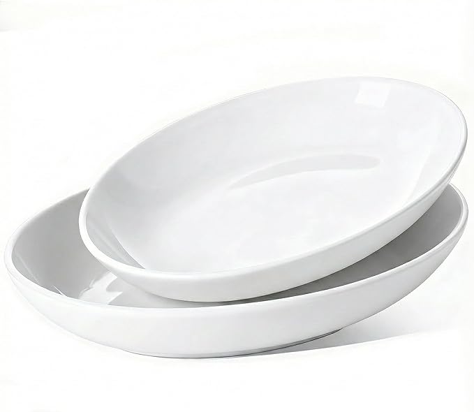 Oval Serving Platters Set of 2 (14" & 12"), Large Deep Ceramic Serving Dishes for Entertaining, Turkey, Fish, Salad, Oven Safe White Porcelain Serving Plates