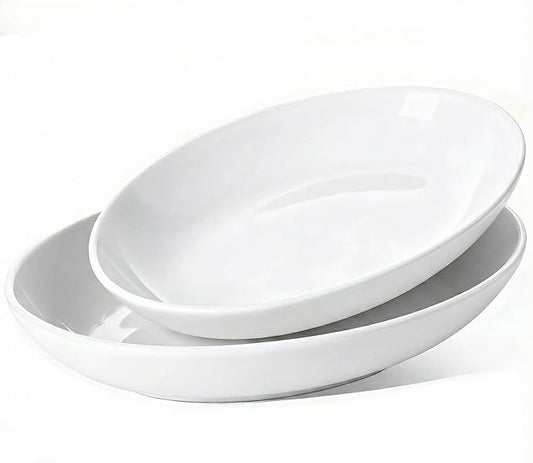 Oval Serving Platters Set of 2 (14" & 12"), Large Deep Ceramic Serving Dishes for Entertaining, Turkey, Fish, Salad, Oven Safe White Porcelain Serving Plates