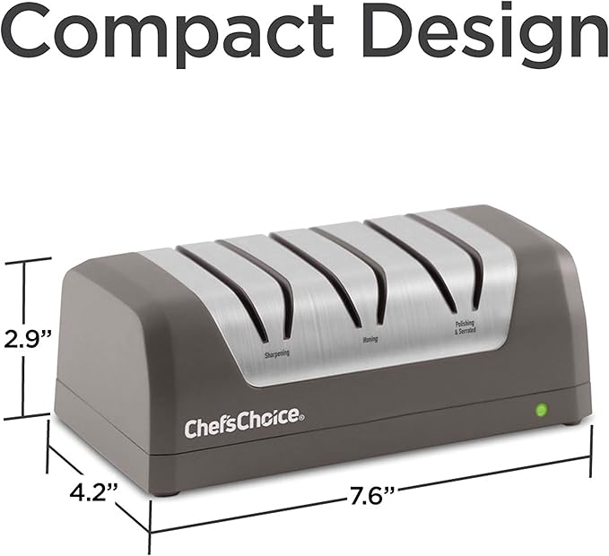 Chef'sChoice Electric Knife Sharpeners with Rechargeable Battery for 20-Degree Straight and Serrated Knives using 100-Percent Diamond Abrasives, 3-Stage, Gray