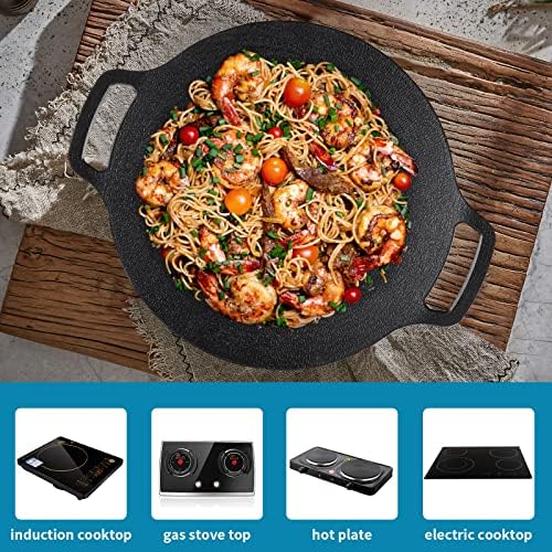 Korean Grill Pan with Nonstick 6-Layer Coating, 13" Round BBQ Griddle with Bag, Compatible for Induction, Gas Stove, Electric Cooktop, Indoor or Outdoor Grilling