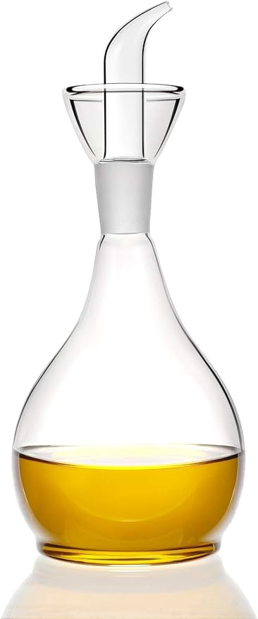 HAIZEEN 13ounce/ 380 ml Clear Glass Olive Oil Dispenser Bottle - Oil & Vinegar Cruet with Pourers and NO Funnel Needed - Olive Oil Carafe Decanter for Kitchen and BBQ