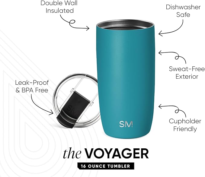 Simple Modern Voyager Tumbler with Flip Lid | Travel Coffee Mug | Insulated Stainless Steel Cold Brew Iced or Hot Coffee Cup | Gifts for Women Men Her Him | 16oz, Maui