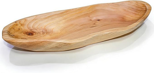 15-Inch Wavy Wooden Fruit Bowl - Handcrafted Solid Wood Decorative Basket for Kitchen Countertop - Large Rustic Dough Bowl Centerpiece, Natural Driftwood Decor for Bread & Snacks
