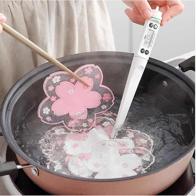Sakura Coasters Set of 6 Kawaii Cup Mat Anti-Skid Pot Bowl Pad Placemats PVC Cherry Blossom Coaster for Drinks Coffee Table Cute Room Home Kitchen Decor Kawaii Desk Accessories(4.3in)