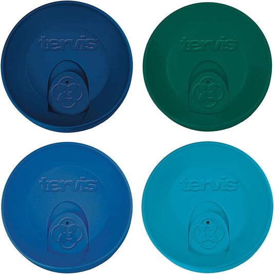 Tervis Travel Lid Made in USA Double Walled Insulated Tumbler Travel Cup Keeps Drinks Cold & Hot, Fits 24oz Tumblers & 16oz Mugs - Assorted Navy Green Blue Turquoise, 4 count (Pack of 1)
