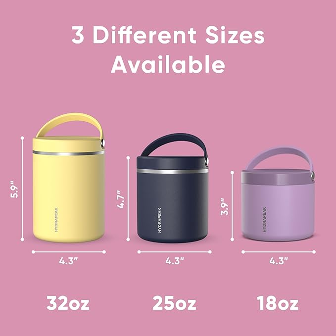 Hydrapeak 18oz Stainless Steel Vacuum Insulated Food Jar for Hot Food and Cold Food, Wide Mouth Leak-Proof Soup for Adults, 10 Hours Hot and 16 Hours Cold (Bubblegum)