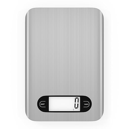 Digital Kitchen Scale, 17 Pounds Capacity Food Scale with LCD Display, Weight Grams and Ounces for Cooking and Baking, Stainless Steel Platform, Anti-Splash