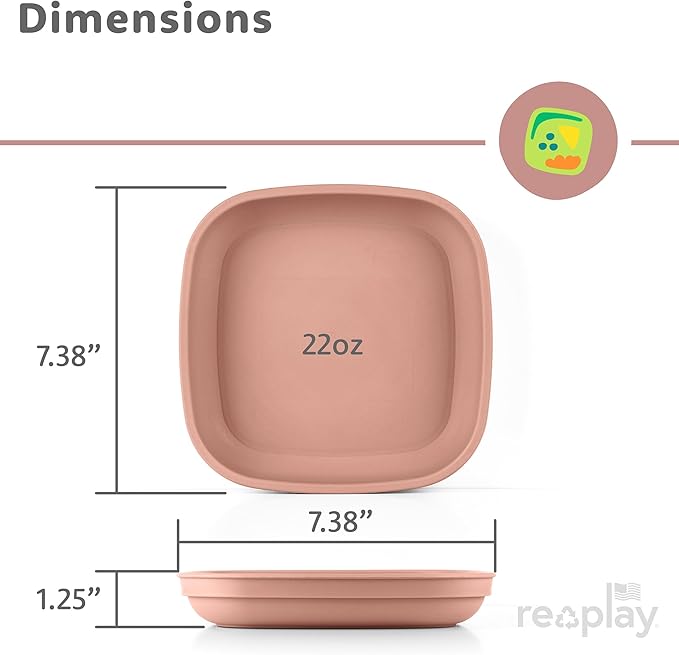 Re-Play Toddler Plates - 22 Oz. Deep-Walled Flat Kids Plates - Dishwasher & Microwave Safe - Made in USA - Set of 3-7.37" x 7.37" x 1.25" - Desert Roses