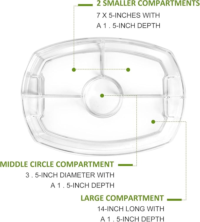 IVYHOME 3-Tier Chilled Serving Tray with Lid, 15" Fruit Ice Serving Platter with 4 Compartments, Shrimp Cocktail Serving Dish, Divided Serving Bowl for Parties