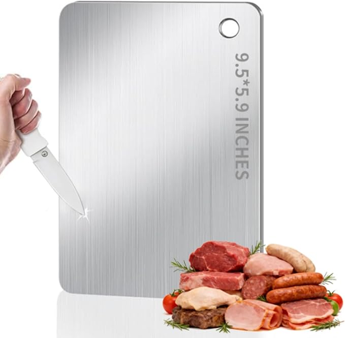 Titanium Cutting Board - 100% Pure Titanium Cutting Boards, Food-Grade, Non-Slip Surface, Dishwasher Safe, for Elegant Serving Tray for Kitchen, Charcuterie, Meat, Vegetables, Easy Clean, 9.5"x5.9"