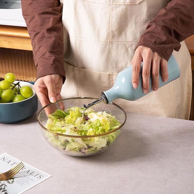 Sweejar Ceramic Olive Oil Dispenser Bottle, Opaque Oil Cruet Protects to Reduce Oxidation, Suitable for Storage Vinegar, Coffee Syrups & Other Liquids, Pack of 1, 15.5 Fl Oz(Light Blue)