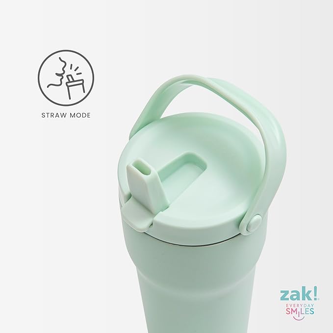 Zak Designs Sutton Travel Tumbler for On the Go, 30oz Stainless Steel with Vacuum Insulation, Straw Spout, Carry Handle for Cold Drinks (Smoky Lilac Purple)