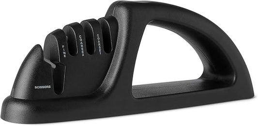 Amazon Basics 4-in-1 Knife Sharpener with Non-Slip Base, Includes Safety Glove