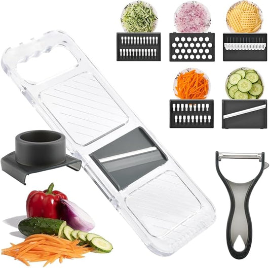 Multifunctional Mandoline Slicer,6-in-1 Adjustable Blade,Transparent Vegetable Cutter with Safe Hand Guard,Easy-Clean & Compact Storage for Salad Prep, Chips, Fruits & Daily Cooking
