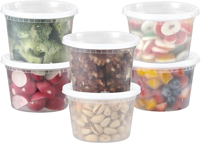 AOZITA 64 Sets 16 oz Plastic Deli Containers With Lids, Airtight Food Storage Containers, Freezer/Dishwasher/Microwave Safe, Takeout Meal Prep Storage