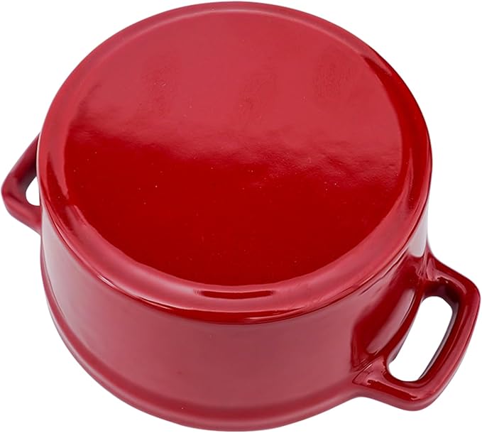 Mini Cocotte 16 oz Mini Dutch Oven 0.5 qt. Cast Iron Garlic Roaster for Oven Garlic Confit Pot Ramekins with Lids Oven Safe Set of 2, Red